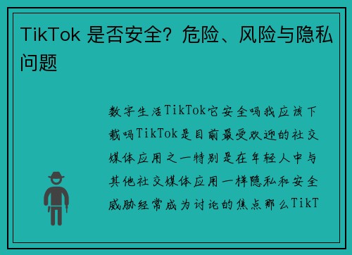 TikTok 是否安全？危险、风险与隐私问题